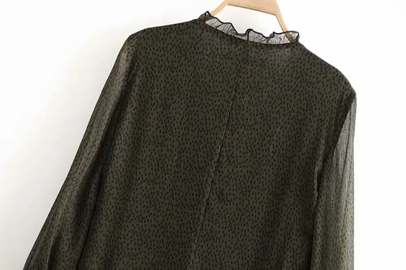 Vintage Stylish Polka Dot Ruffles Mini Dress Women Fashion V Neck Three Quarter Sleeve Female Dresses Vestidos Mujer