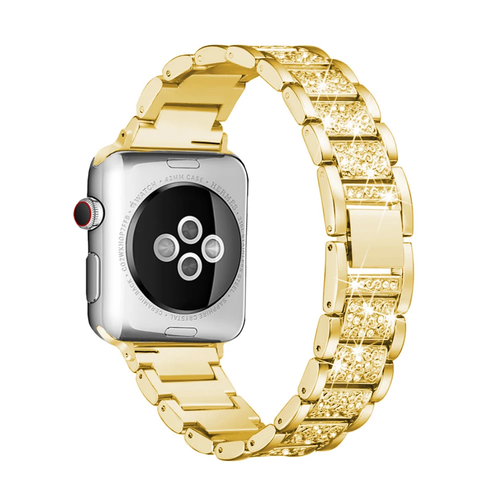 Ремешок из нержавеющей стали для Apple Watch 40 мм 44 мм 38 мм 42 мм Дамский бриллиантовый ремешок для Apple iWatch серии 5 4 3 2 1 iWatch браслет - Цвет ремешка: Gold