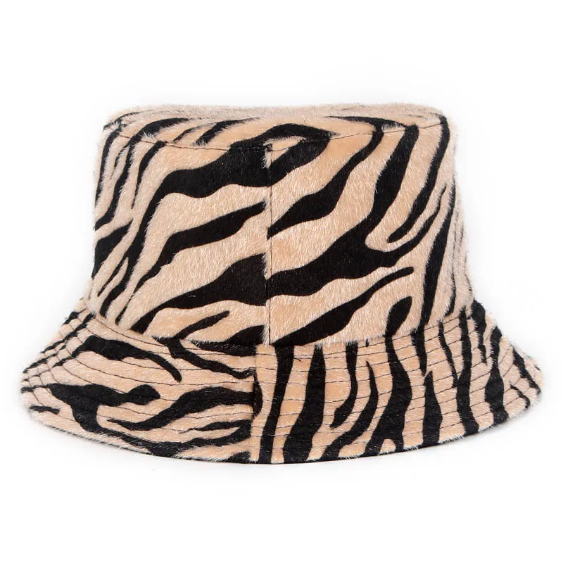 

Outdoor Foldable Cotton Winter Zebra Pattern Bucket Hat Women Fisherman's Cap Sun Protection Caps for Ladies