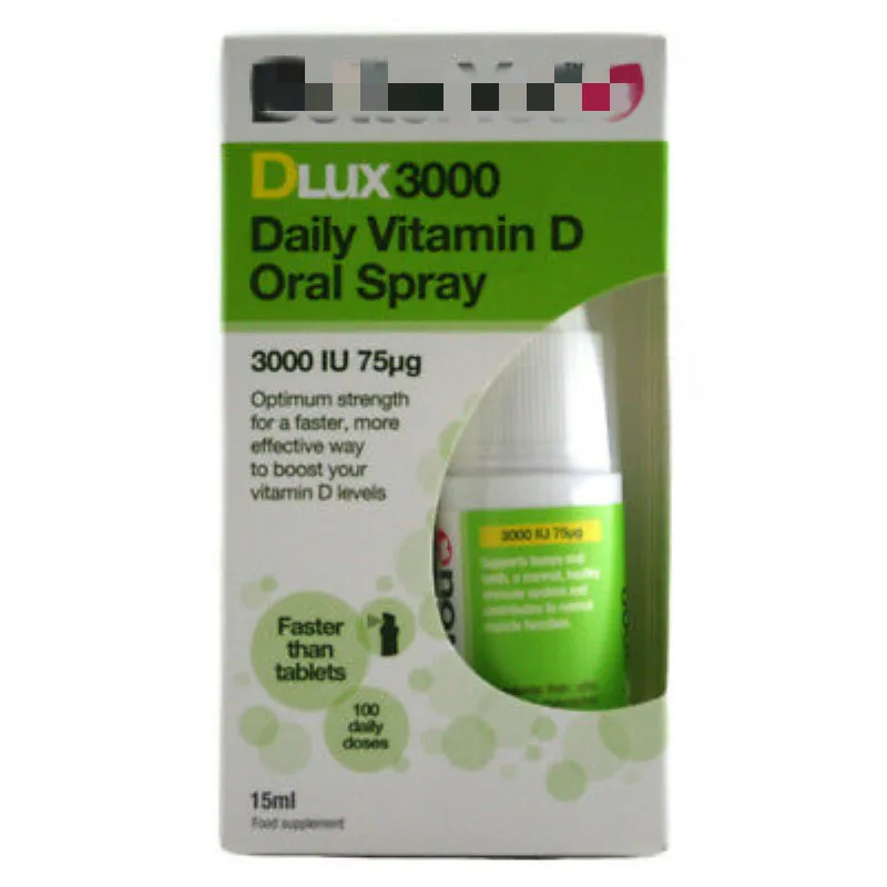 

DLux3000iu (75 g) vitamin D3 oral spray 15ml promotes calcium absorption and supports bone, tooth and healthy immune system.