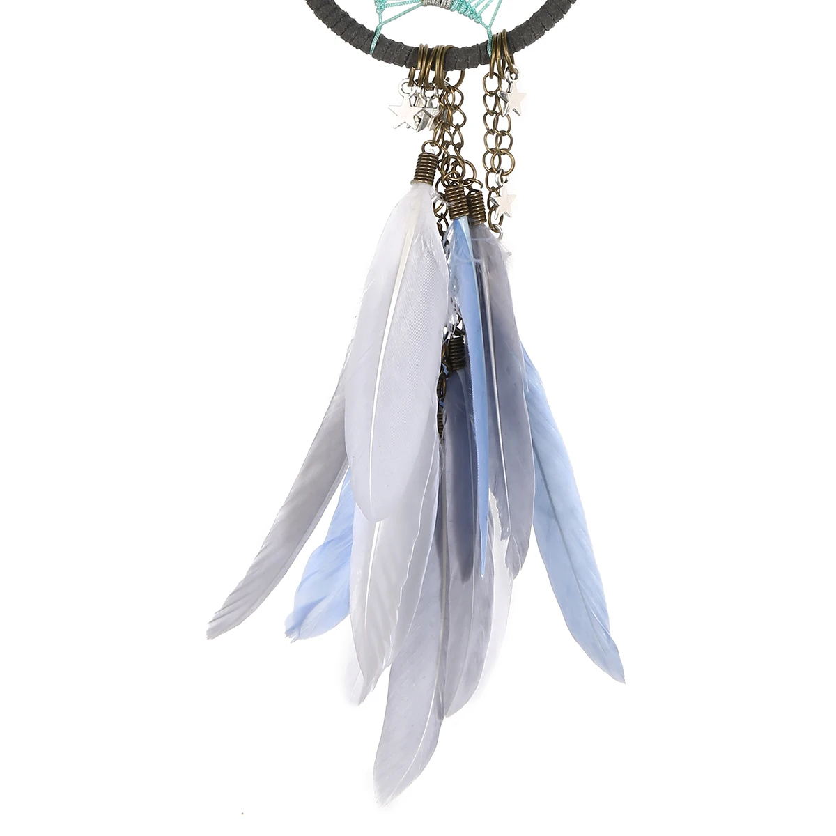 Retro Wind Chimes Handmade Catcher Net with Feathers Wall Hanging Craft for Decoration Grey