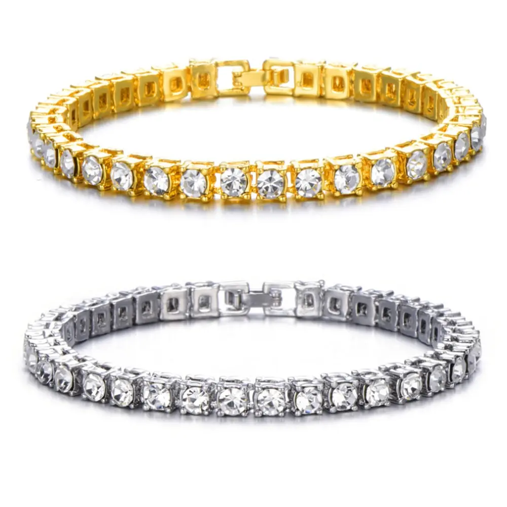 Hip Hop männer Iced Out Kristall Einzel/Doppel Reihe Tennis Armband