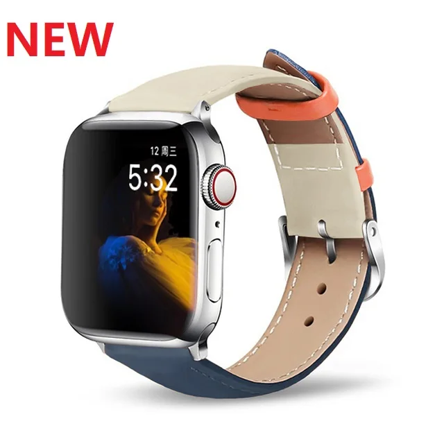 Navy with white leather loop strap for apple watch band 42mm 44mm series 4 5 bracelet 38mm 40mm strap for iwatch 3 2 1 watchband accessories - Цвет ремешка: Navy with white