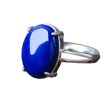 

2020 new s925 pure silver ring for men and women silver inlaid lapis lazuli jade ring princess style jade bare stone ring