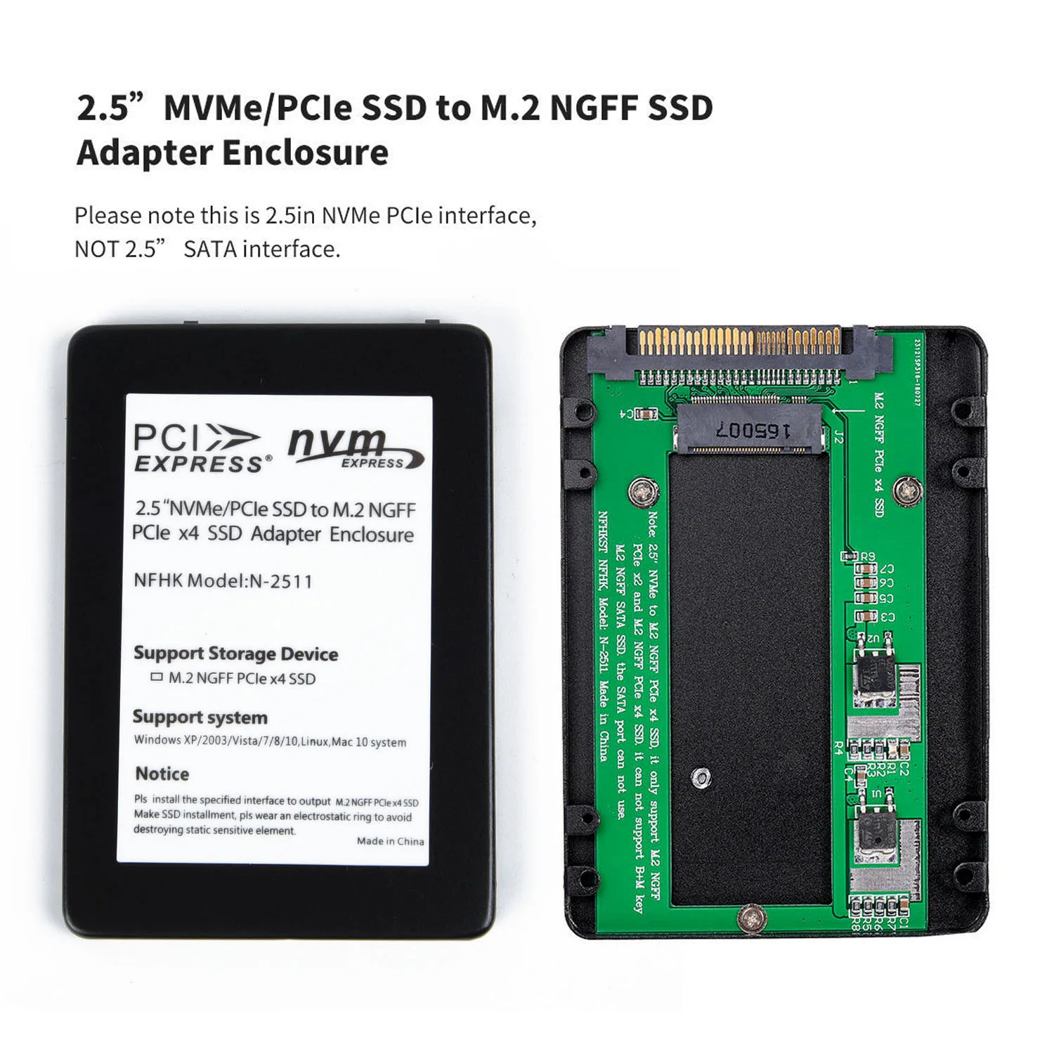 

M.2 NGFF PCIe x4 to U.2 SFF-8639 Generation Intel 2.5 NVME 750 SSD Adapter Card not support SATA interface 2.5 inch NVMe PCI-E