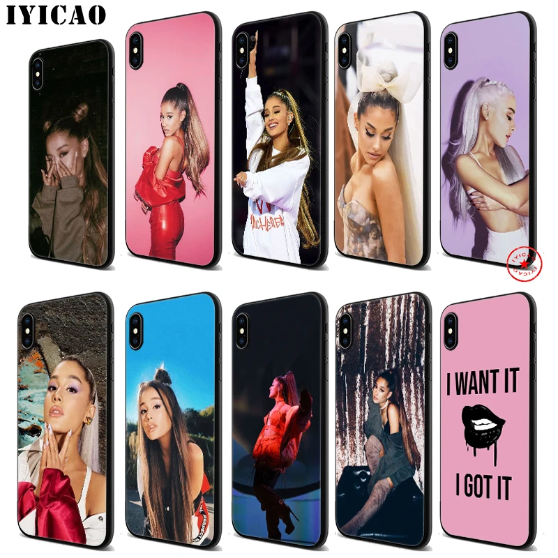 IYICAO Ariana Grande Singer Soft Black Silicone Case for iPhone 11 Pro Xr Xs Max X or 10 8 7 6 6S Plus 5 5S SE |