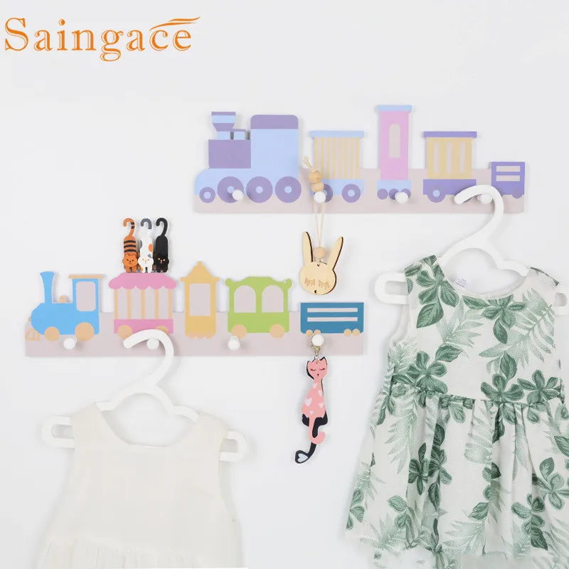 Saingace крючок для хранения, креативный узор поезда, скандинавский деревянный настенный крючок, домашняя отделка кухни, крючки для хранения, Прямая поставка, новинка