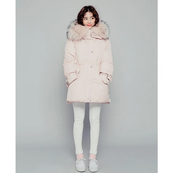 Tcyeek, зимнее розовое пальто, женская теплая куртка, 90% утиный пух, женская одежда,, корейский, настоящий мех енота, с капюшоном, пуховик, 201901