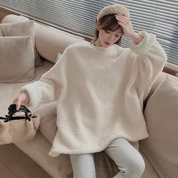 

Thickened Lambhair All-around Top Set In Autumn And Winter New 2019 Korean Version Fashionable Loose Thin Solid Color Women's Sw