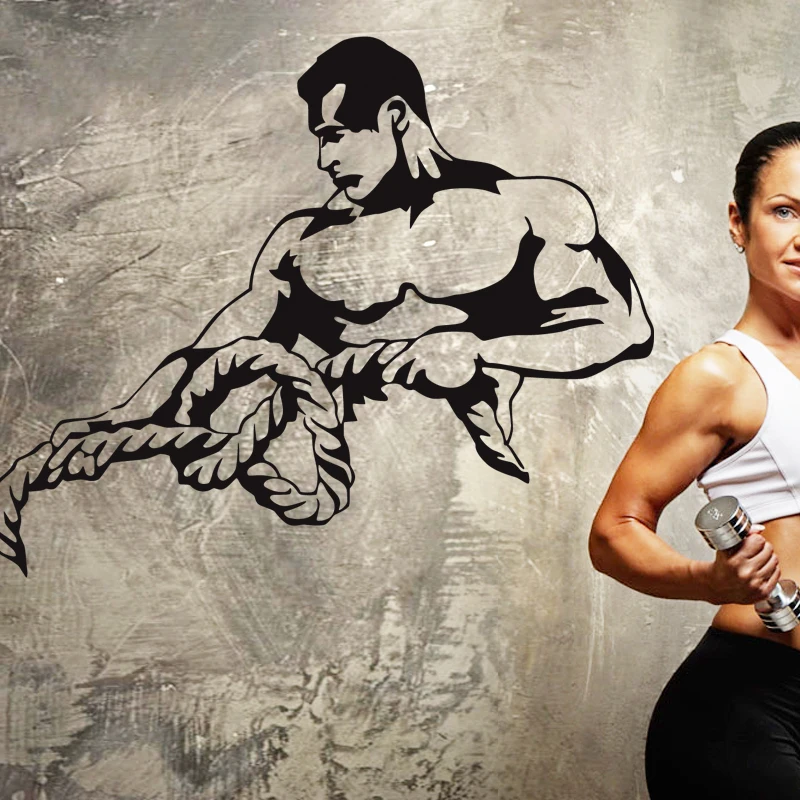 Gym Name Sticker Fitness Rope Crossfit Muscle Decal Body-building Posters Vinyl Wall Decals Parede Decor Mural Gym Sticker