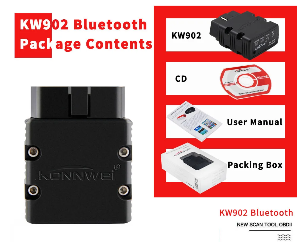 Автомобильный диагностический сканер KONWEI KW902 OBD2 Bluetooth устройство для считывания