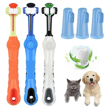 

3PCS Pet Toothbrush Set Multi-angle Cleaning 3-head Toothbrush Cat And Dog Toothbrush Soft Bristles Remove Bad Breath And Tartar