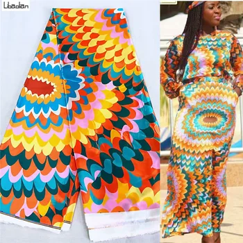 

Colorful Silk Fabric African Wax Printed Tissu Satin Stretch Dress Material Sewing 5yards/pcs for DIY fashion clothes !M28-16