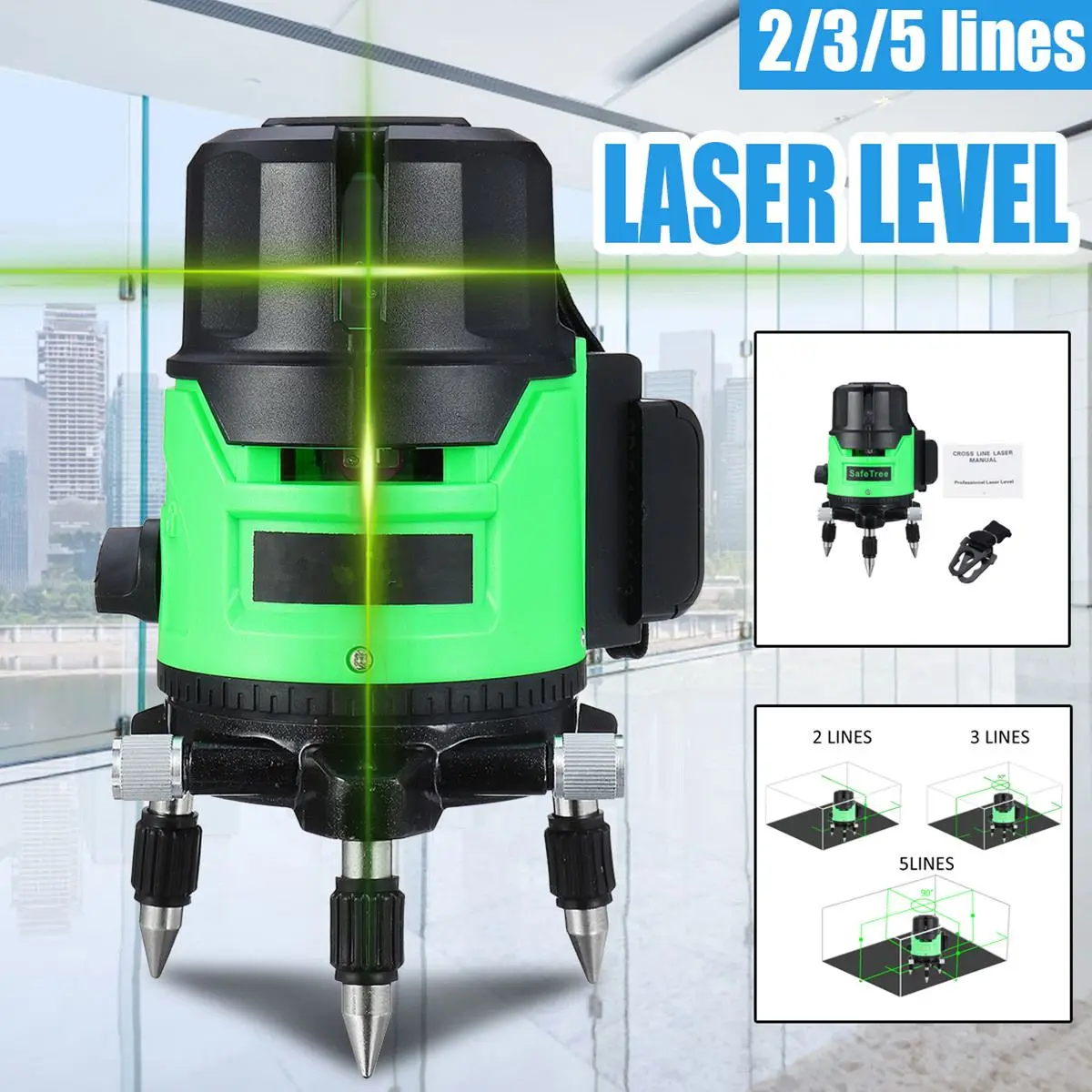 

2/3/5 Line Green Laser Level Self-Leveling 360 Horizontal And Vertical Measure Tool W/Tripod Automatic Self Leveling Laser