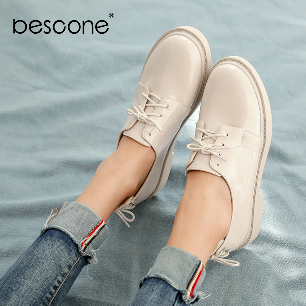 

BESCONE Fashion Women's Flats Casual Round Toe Cross-Tied Decoration Lace-Up Comfortable Anti-Slippery Shoes Elegant Flats BO450