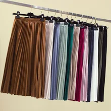 Осенняя плиссированная юбка, Женская винтажная юбка с высокой талией, однотонные длинные юбки, новая модная юбка цвета металлик, женские повседневные вечерние юбки G101007
