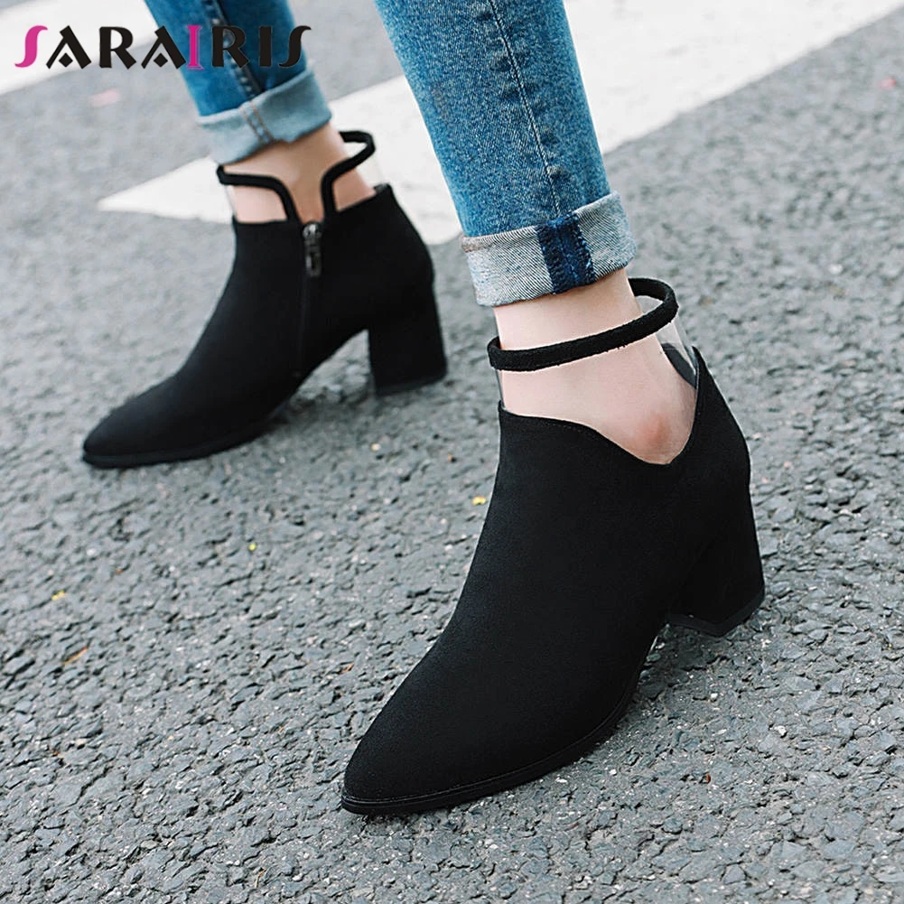 

SARAIRIS Plus Size 32-46 Brand New Ladies High Heels Shoes Woman Date Office Pointed Toe Elegant Ankle Boots Women 2019