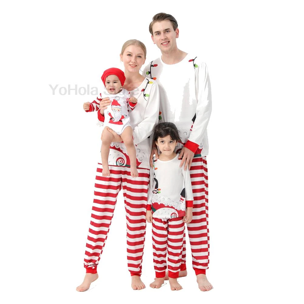 Conjunto de ropa de Navidad a la moda para bebé, Papá Noel, dibujos animados, primavera y otoño, pijamas de manga larga, ropa de dormir informal|Trajes iguales de familia| - AliExpress