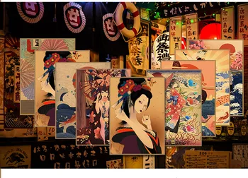 

20pcs Japanese retro paper posters Ukiyo-e izakaya sushi restaurant decorative wall sticker paper poster (without adhesive)