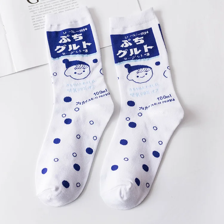 Креативные высококачественные модные носки Harajuku Kawaii Happy, женские молочный продукт, рисунок клубники, принт с животными, забавные носки, милые носки - Цвет: 24