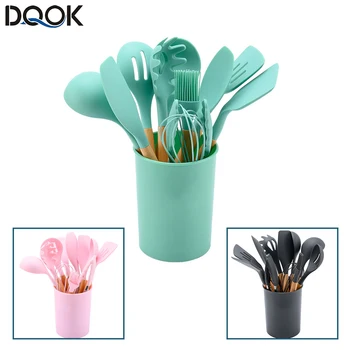 Utensili da cucina in silicone Set di utensili da cucina Pentole antiaderenti Spatola Pala Frullatori per uova Manico in legno Set di strumenti da cucina 1