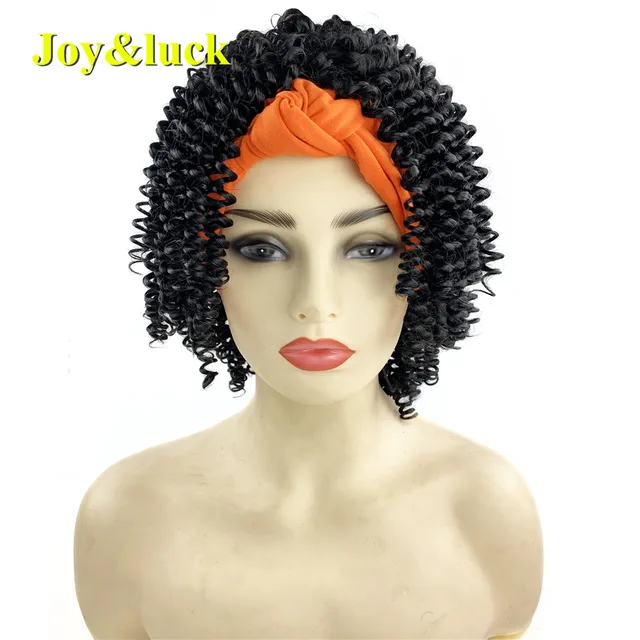 Headband Synthetic Wig Short Afro Kinky Curly Hair Wigs For Black Women Fluffy Curls Hairband African Turban Wrap Hair 45
