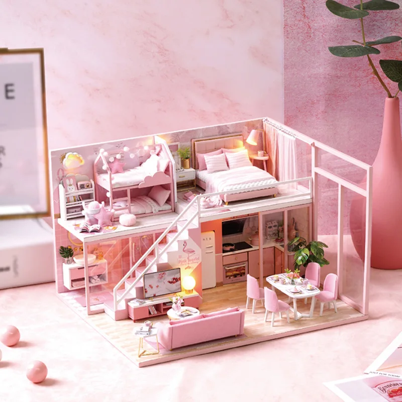 Милый номер diy хижина поэтическая жизнь Met Little beauty Творческий Дерево ручной работы собранная вилла модель подарок