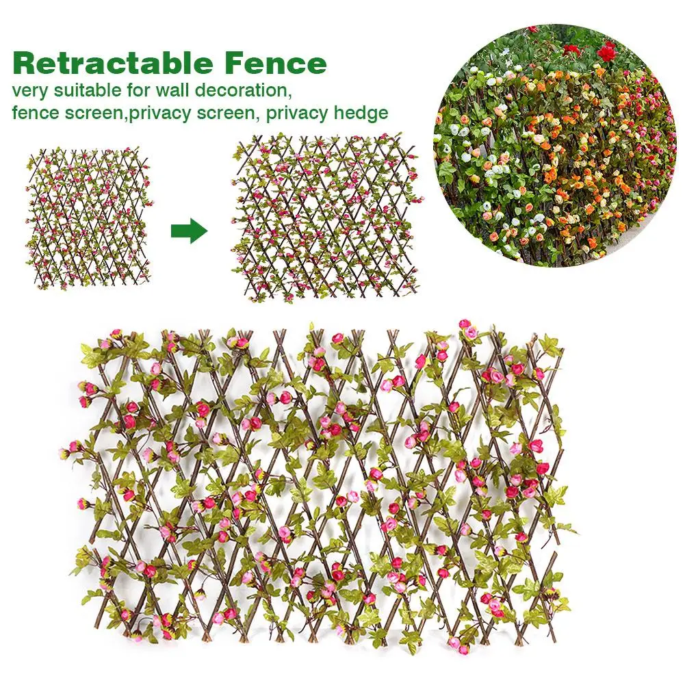 

Artificial Flowers Leaves Telescopic Fence Balcony Fence Privacy Screen Garden Home Wall Decor Wedding Backgroud Garden Fence