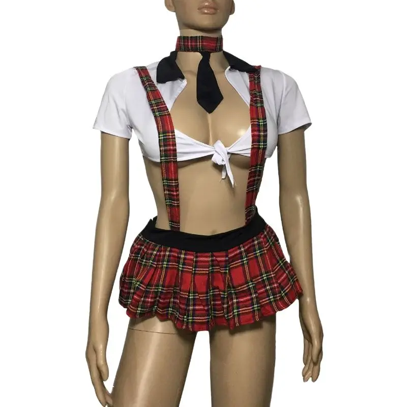 Plus Size xxxl Women Sexy Costume Lingerie Set School Girl Student Uniform Front Open Bra Top Suspender Butt Mini Skirt |