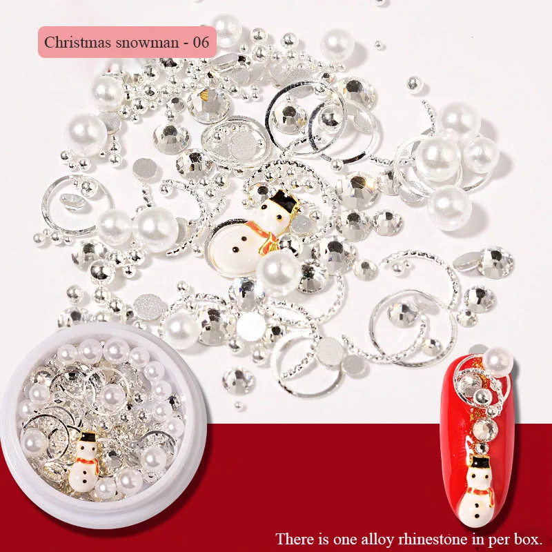 Christmas snowman 06 BQAN 1 Box Christmas Nail Art Rhinestones Sequins with 1 Pc Alloy Decor Christmas Tree Christmas Elk Christmas Snowman Nail Tool - Цвет: Christmas snowman 06