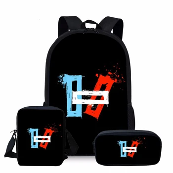 

Teenage School Bags with Cartoon Design Twenty One Pilots Print for Boys Kids Backpack Set 3Pcs Custom Pattern Book Bag