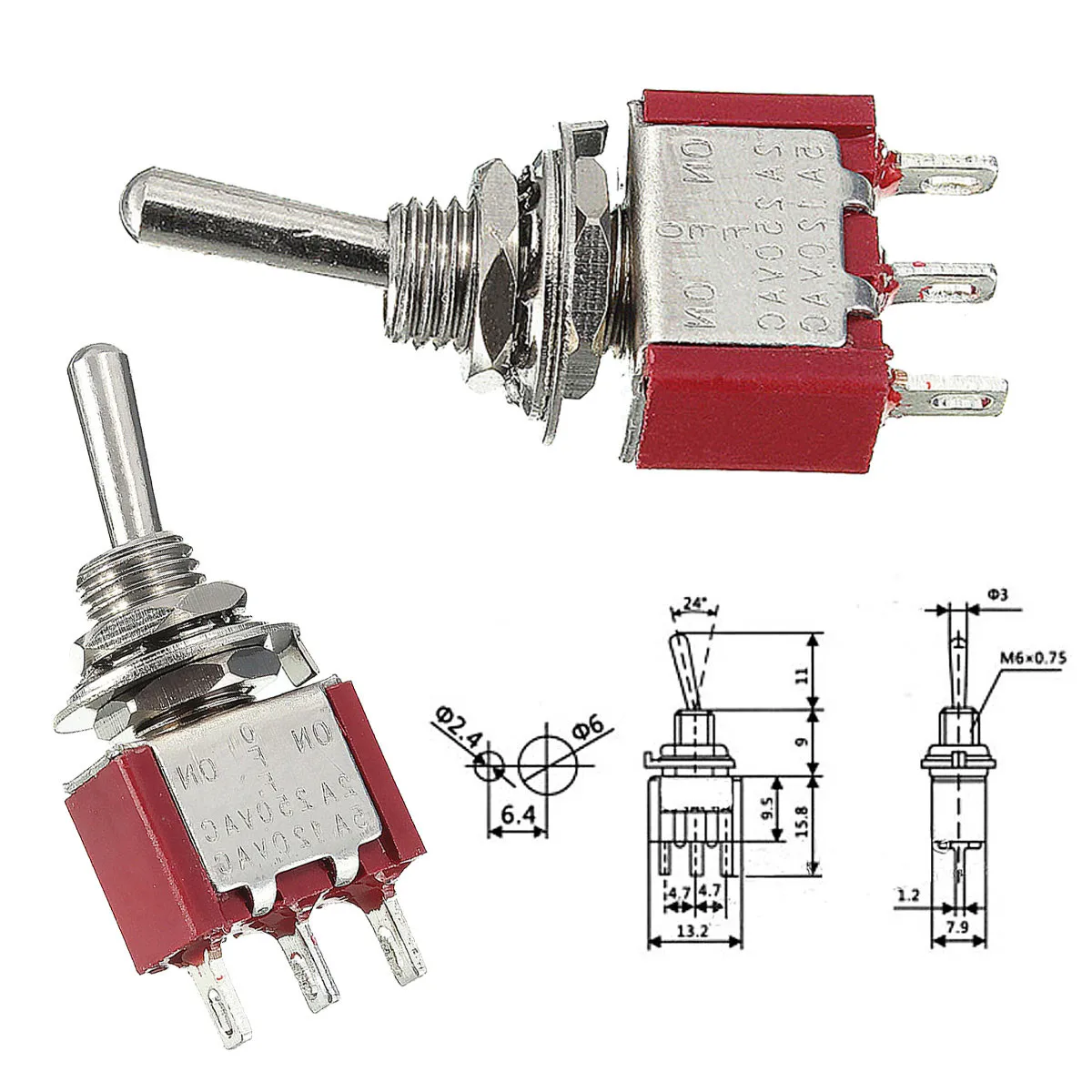 1 шт. тумблер MTS-123 6 Pin SPDT вкл./ВЫКЛ./ВКЛ. 3 положения Выключатель без фиксации тумблер 5A 120VAC