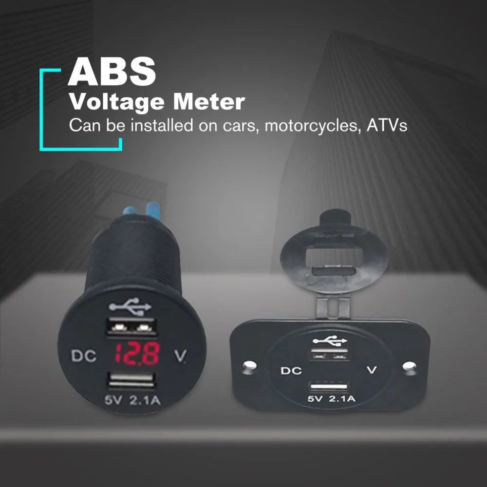 Мотоцикл лодка автомобиль 2 USB разъем конвертер Вольтметр для автомобиля Мотоцикл Прямая поставка DC12V-24V до 5 В/2.1A измеритель напряжения