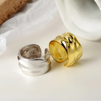 

Silvology 925 Sterling Silver Glossy Texture Wide Rings Simple Exaggeration Top Quality INS Style Rings for Women Office Jewelry