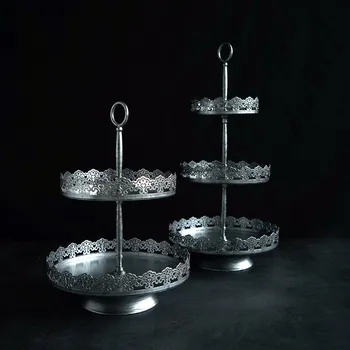 

Three-tier Cake Stand Lace Wrought Iron Dessert Plate Wedding Party Props Retro Silver British Afternoon Tea Dim Sum Rack