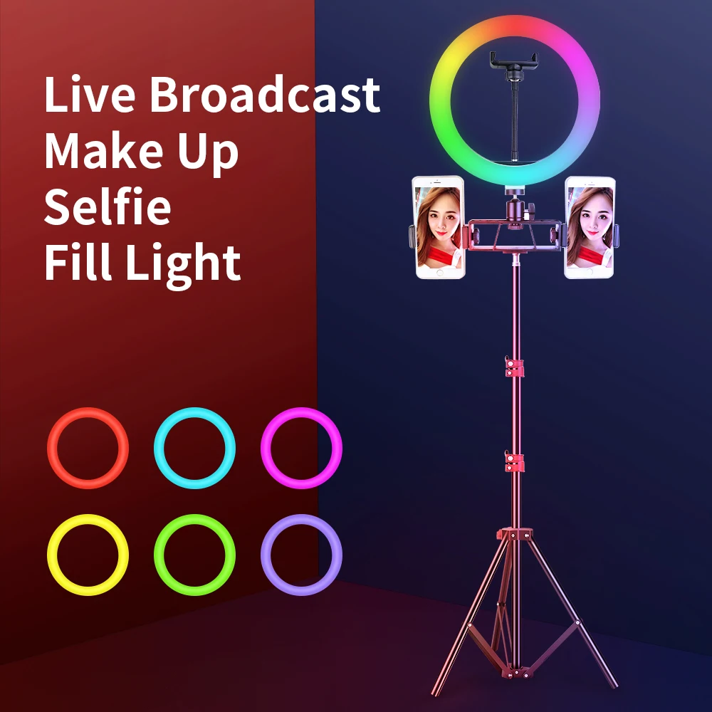 

10inch LED Selfie RGB Ring Light with Tripod Three Phone Stand Photography Lights Ring Lamp For Youtube Tiktok Video Ringlight