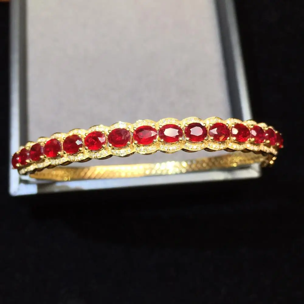 Fine Jewelry Real 18K Yellow Gold AU750 G18K 100 Natural Red Ruby