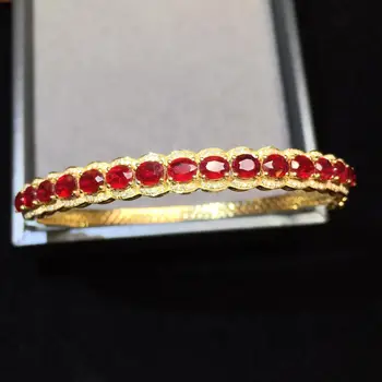 

Fine Jewelry Real 18K Yellow Gold AU750 G18K 100% Natural Red Ruby Gemstones 6.02ct Jewellery Bangles for women Fine Bangles