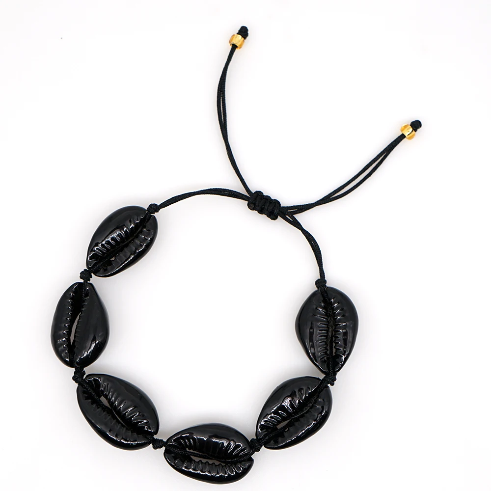 Женский пляжный браслет Go2boho Shelll черный ручной работы с ракушками в богемном