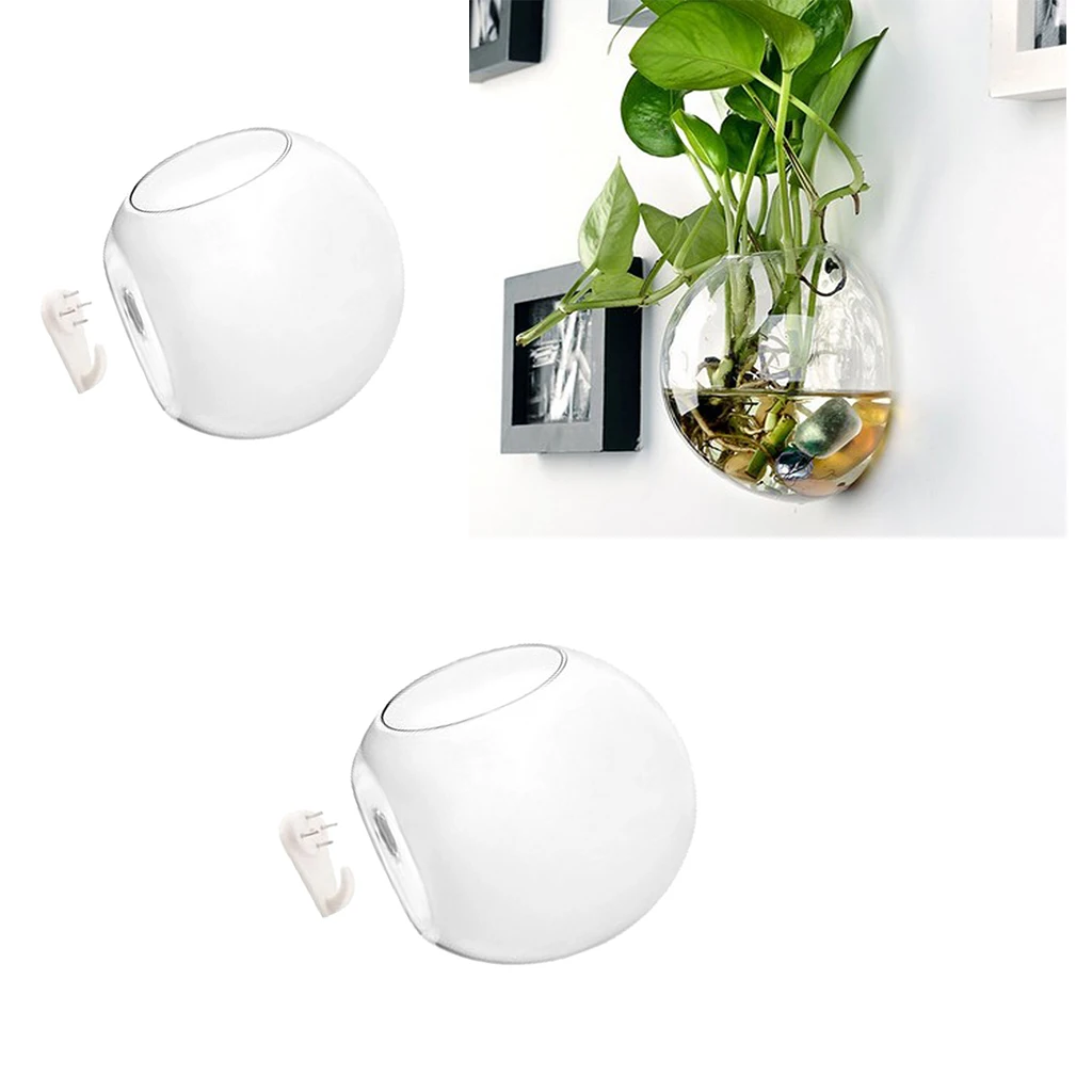 2 x Wall Mounted Transparent Glass Hydroponic Vase Terrarium Container - Ball - 10cm
