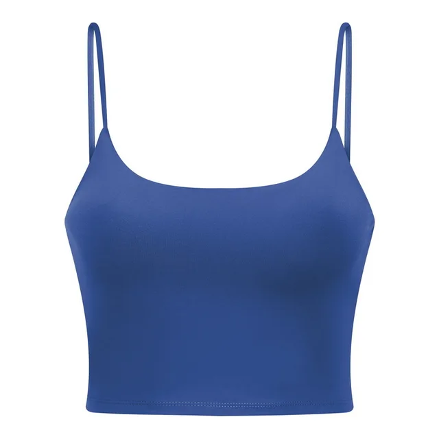 Solid Color Lulu Sport Tank Top Women Fitness Bra Yoga Vest No Rims With Chest Pad Butter Soft Beauty Back Half Sling Gym Clothe Tin blue