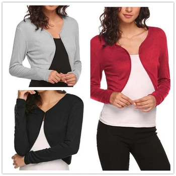 

Women Bolero Coat Plus Size S-XL Short Cardigan Coat Solid Long Sleeve Open Front Cropped Mini Office Work Cardigan