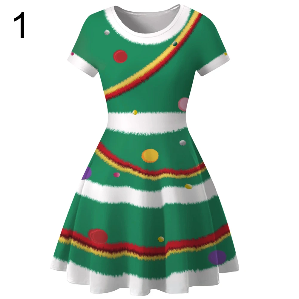 Christmas Dress Women Dresses Xmas Dress Round Neck Short Sleeve A-Line Dress Midi Dress Slim Fits Dresses for Women Party Dress