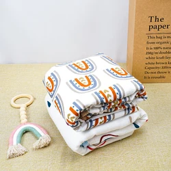 4 Layers Muslin Swaddle Newborn Baby Items Thicken 120x120 Bath Towel Cotton Warm Blanket Cute Cartoon Stroller Covered Bedding