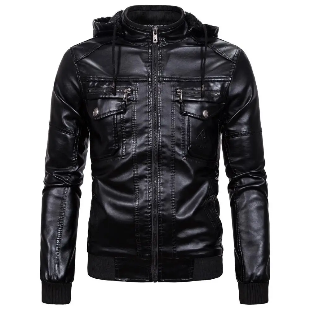 Мужская кожаная куртка с капюшоном, jaqueta de couro masculina, мужское толстое пальто из искусственной кожи, мужские Зимние флисовые куртки из искусственного меха для мужчин