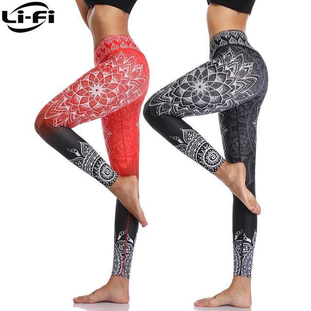 LI-FI High Waist Print Yoga Pants Fitness Yoga Leggings Workout Running Leggings Gym Yoga Pants Elastic Slim Sports Leggings 1