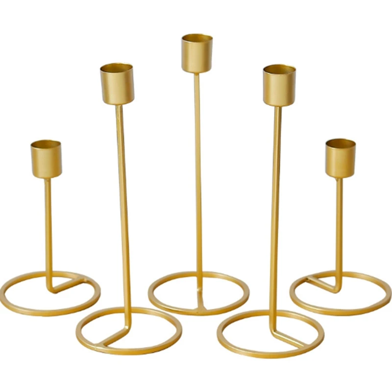Promotion! 5Pcs European Gold Candle Holders Metal Pillar Candlestick Wedding Luxury Table Romantic Decorations New Year Party D