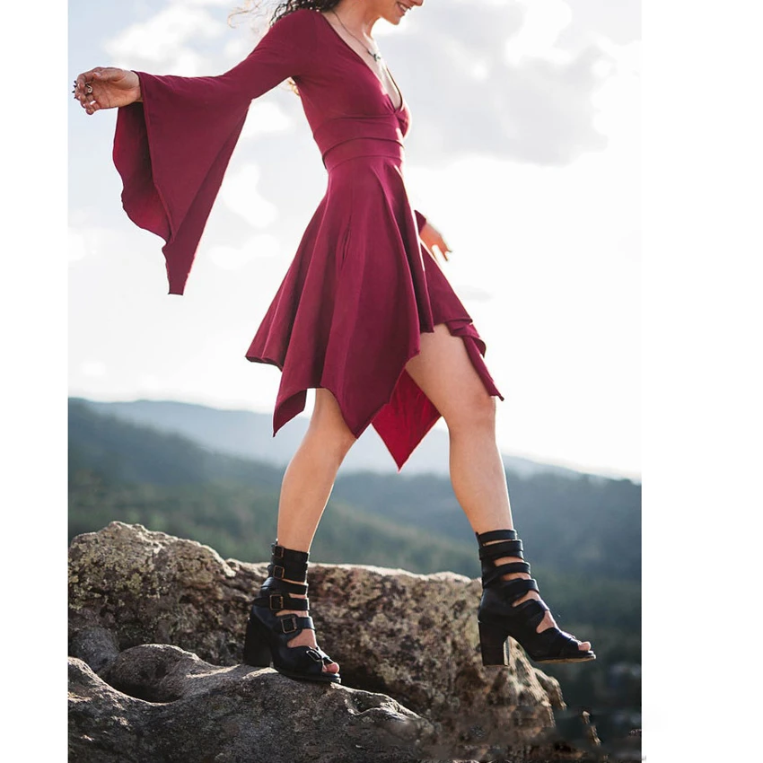 Women-Vintage-Dress-Sexy-Casual-Irregular-Latern-Sleeve-Robe-V-neck-Medieval-Clothes-Loose-Vestidos-Funny (4)