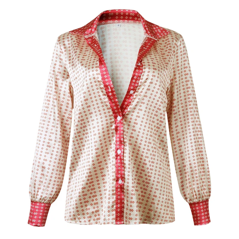 Винтажная женская блузка с принтом в стиле бохо, весна-осень, на пуговицах, с длинным рукавом, блузка, рубашки, элегантные, офисный, с зубчатым воротником, топы, Blusa Feminina