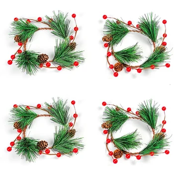 

4Pcs Christmas Wreath Artificial Decorative Berry Wreath Pine Cone Wreath for Home Decoration DIY Floral Wreaths